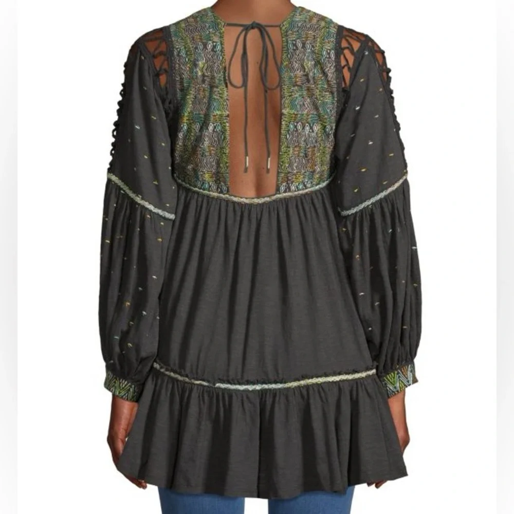 FREE PEOPLE MUCH LOVE EMBROIDERED COTTON TUNIC TOP - Picture 2 of 11
